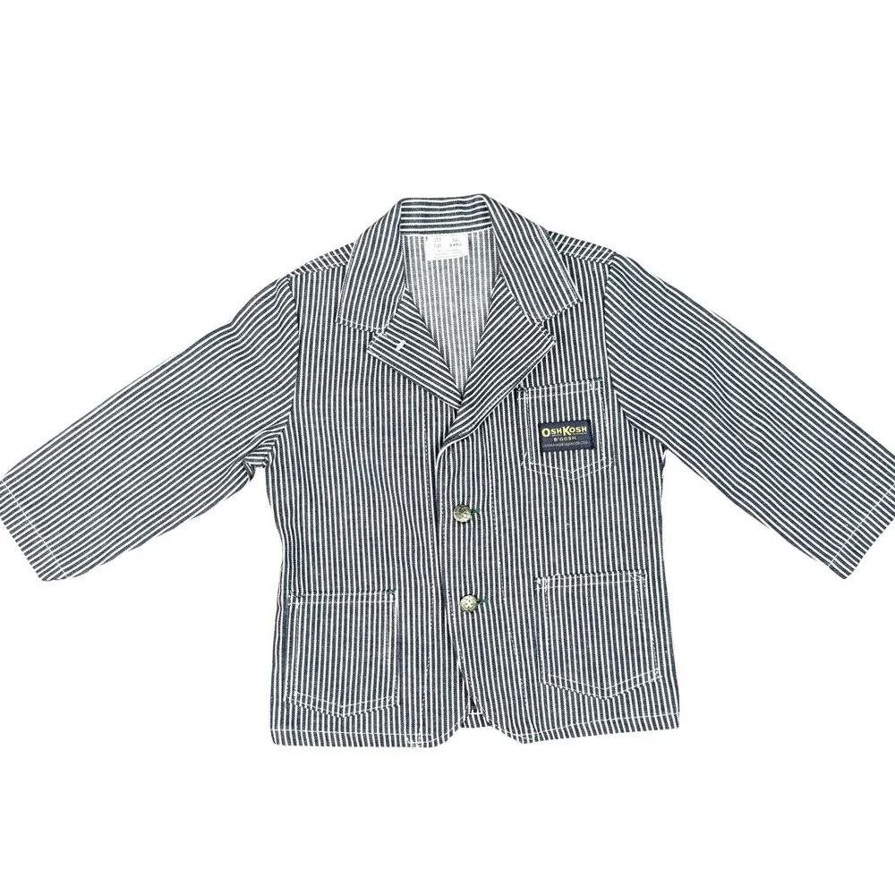 Vintage OshKosh B'Gosh Union Made Sanforized Chore Jacket Blue Stripe‎ 3 Reg USA